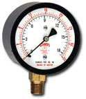 Pressure Gauge, 2-1/2" Dial, 0-15 PSI